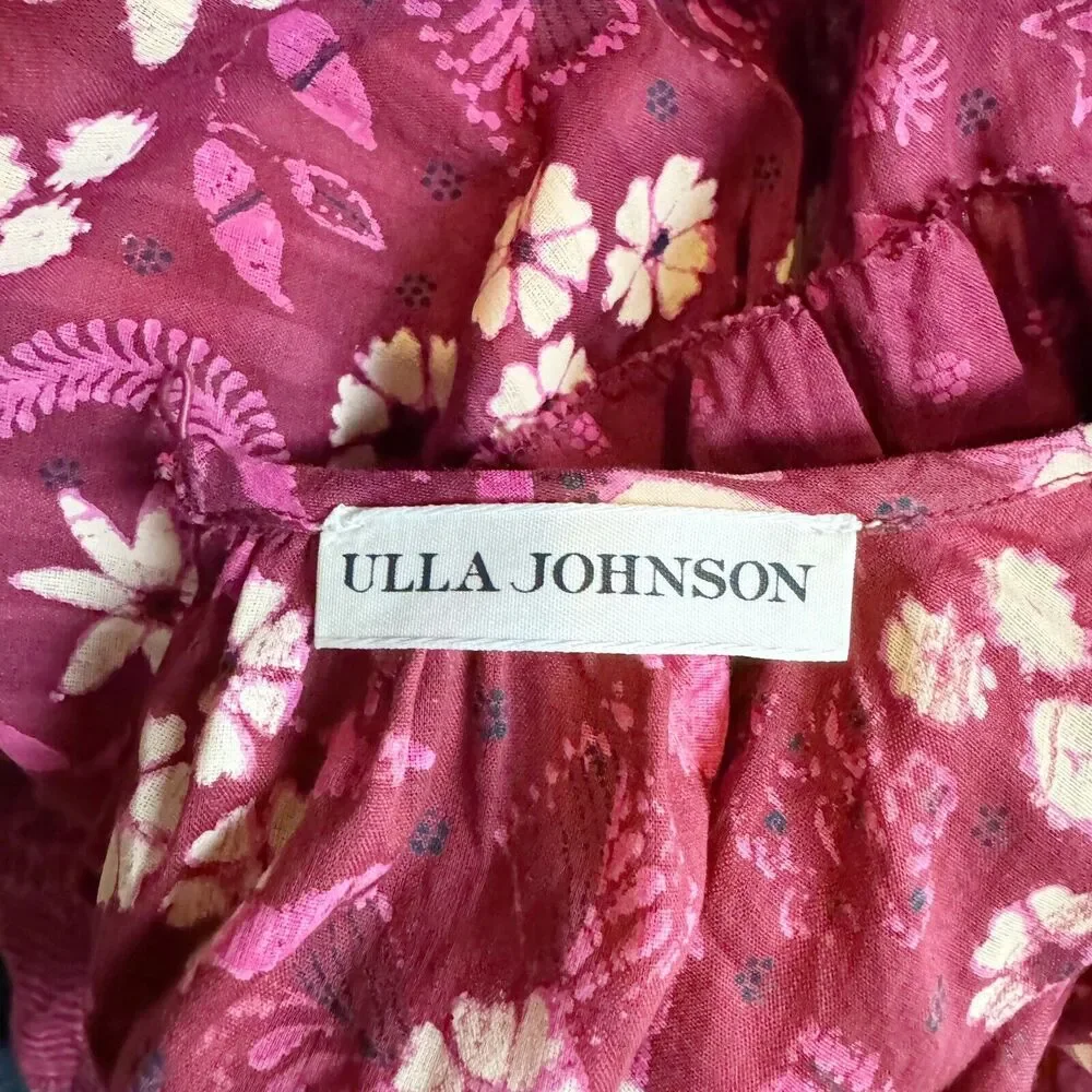 Ulla Johnson Arbor Red Embroidered Floral Puff Sleeve Cotton Top Size 0
